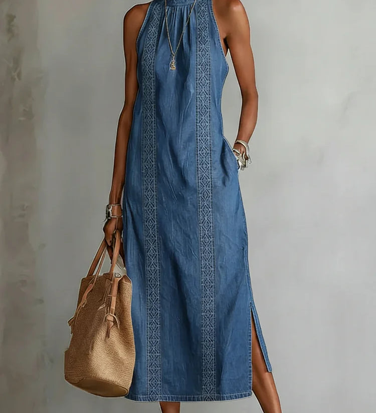 Anaïs - Robe en Jean avec Dentelle de Style Rétro
