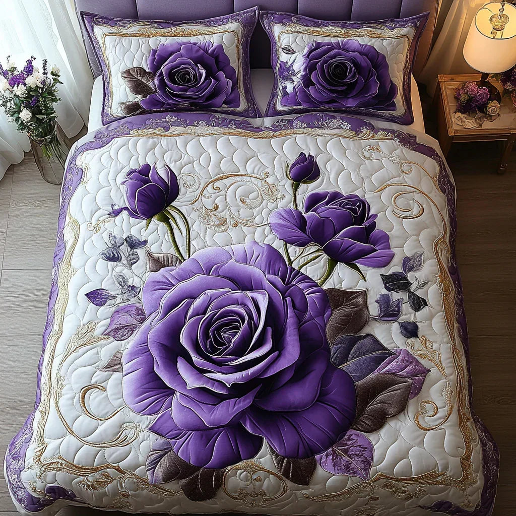 Ensemble de Literie Matelassé 3 Pièces - Violet Rose