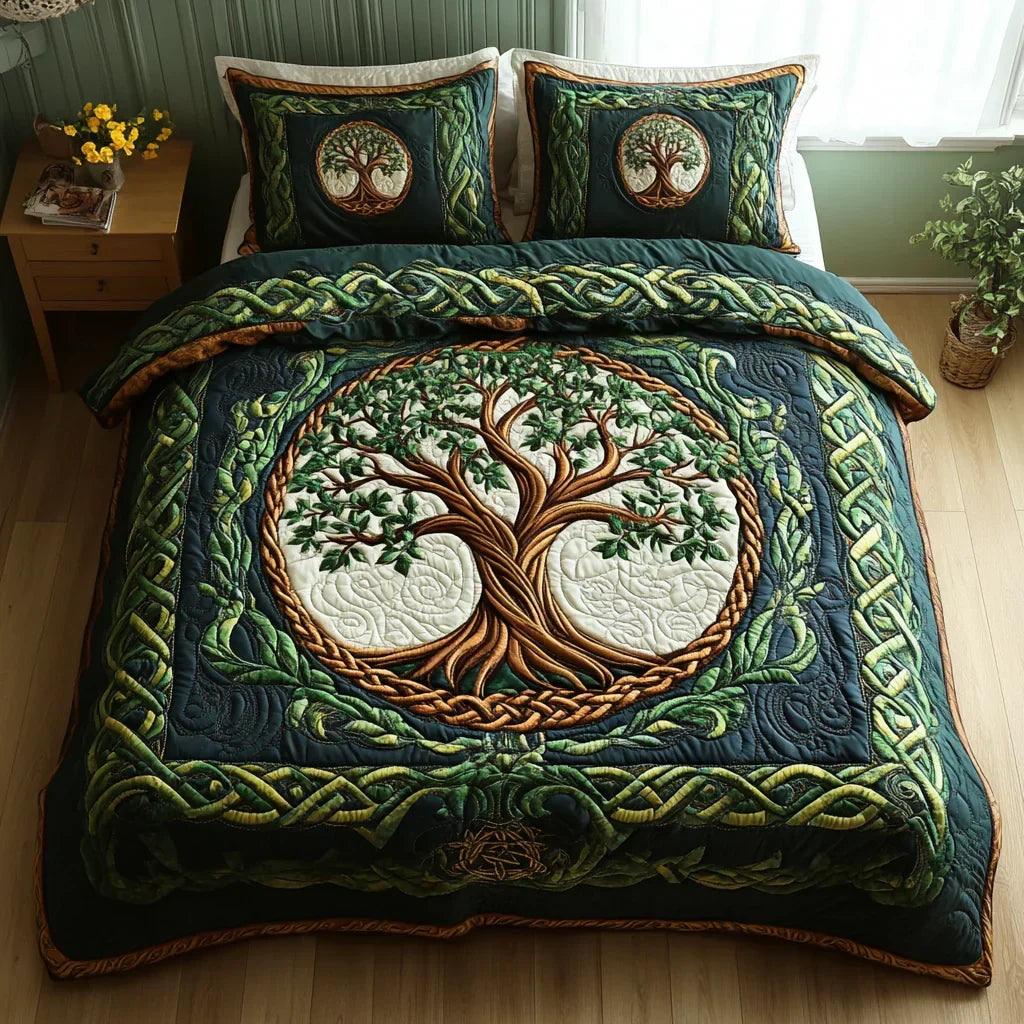 Ensemble de Lit Matelassé 3 Pièces - Arbre de Vie