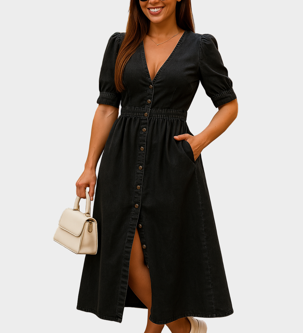 Fabienne - Robe en jean avec boutons