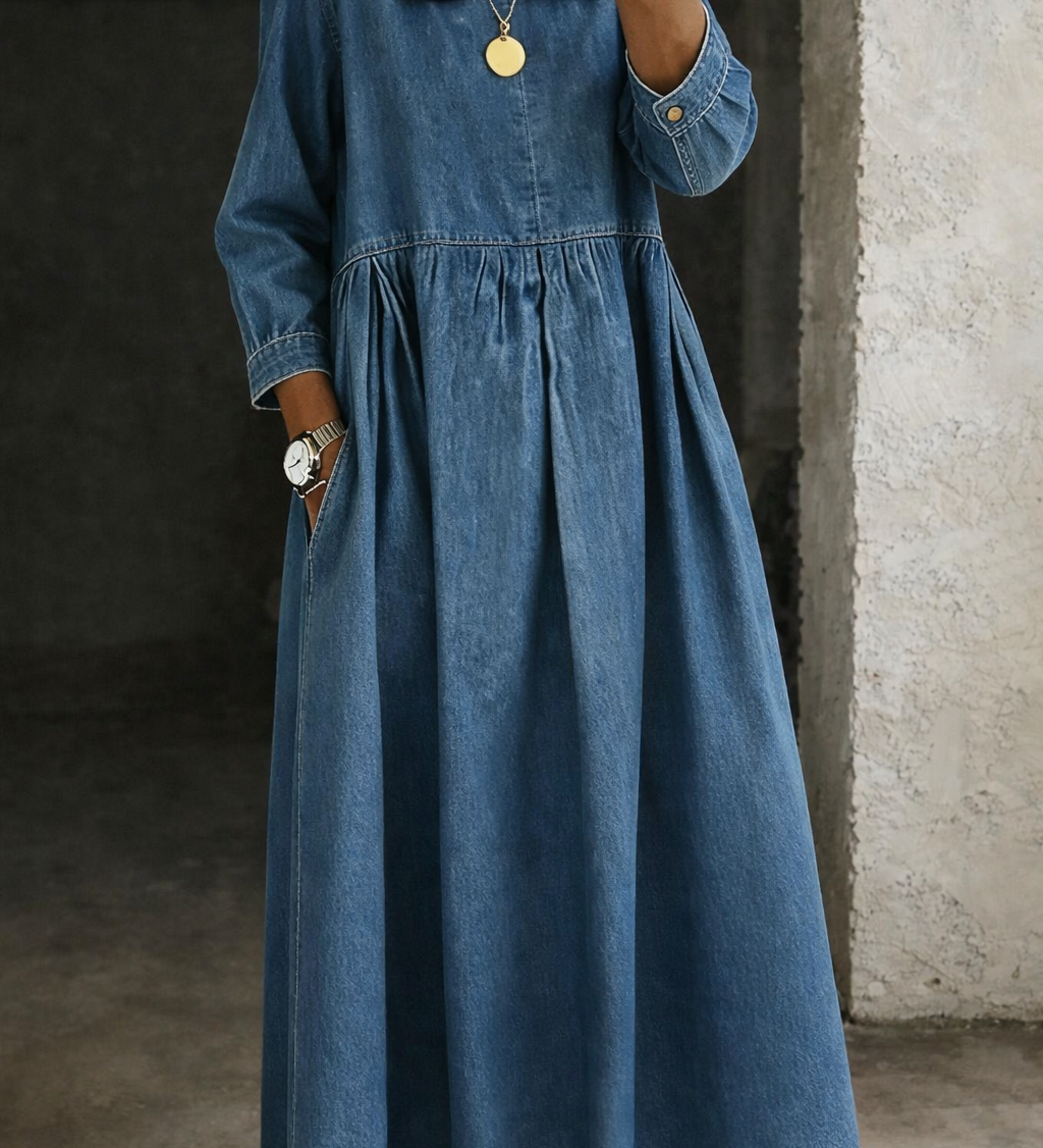 Quitterie - Robe en Jean avec Col Peter Pan