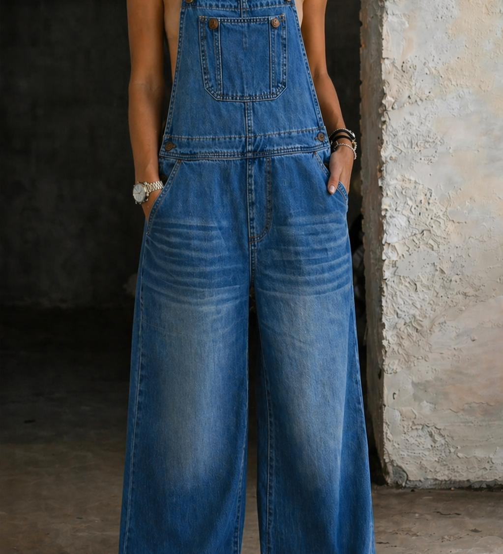 Camille - Salopettes en Denim avec Ceinture Élastique