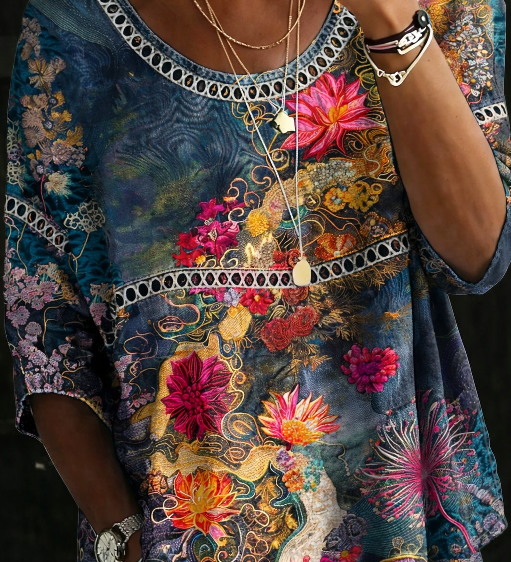 Juliette - Blouse en Denim à Fleurs Vintage