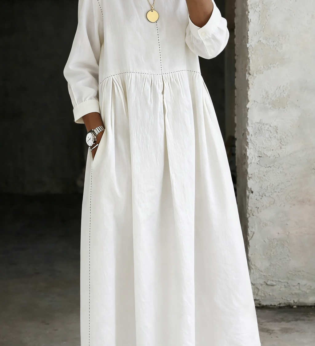 Melissa | Robe en Denim à Col Rond et Manches Longues