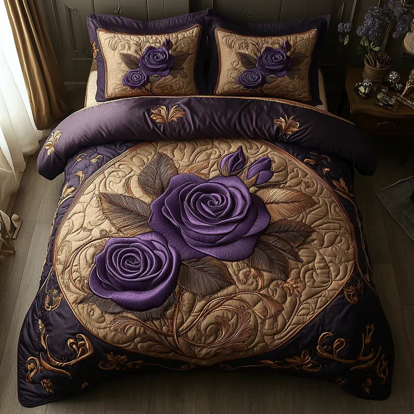 Ensemble de Literie Matelassé 3 Pièces - Violet Rose