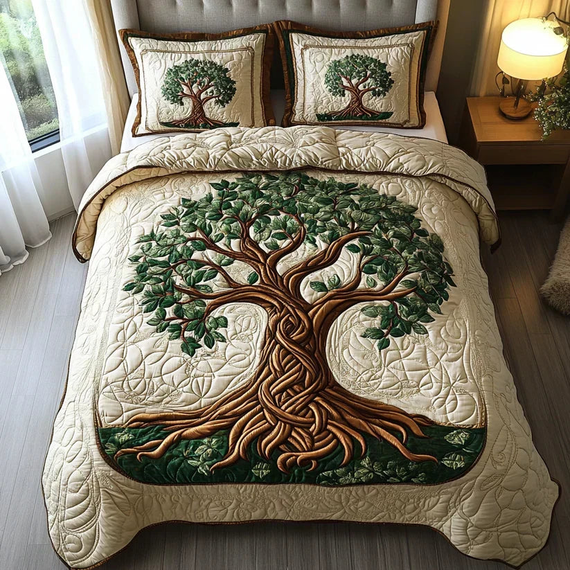 Ensemble de Lit Matelassé 3 Pièces - Arbre de Vie