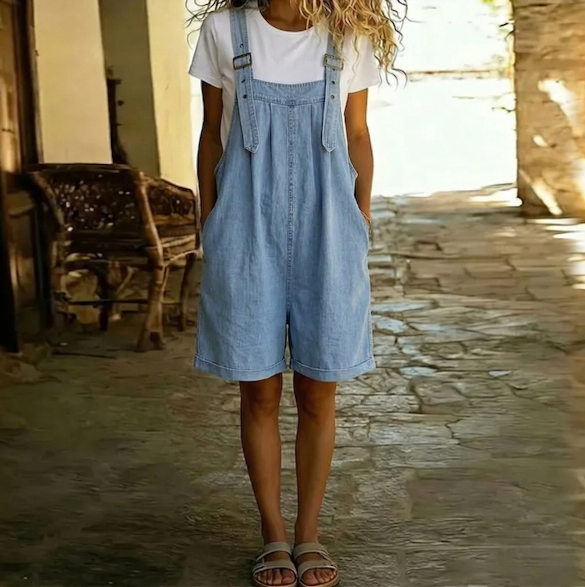 Mireille - Combinaison Courte en Jean avec Accent Doux de Coton
