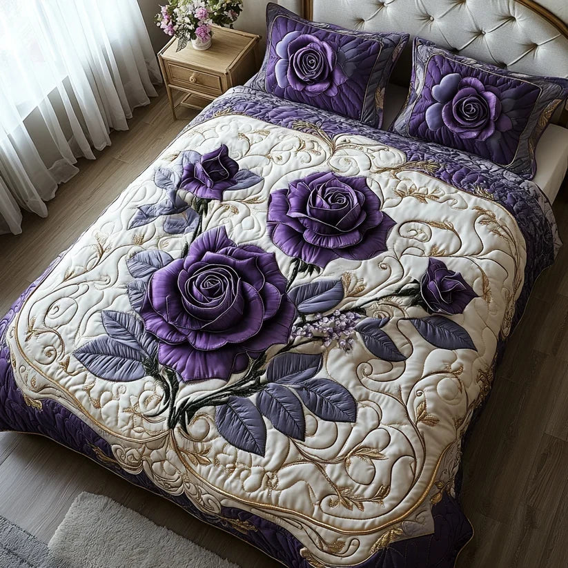 Ensemble de Literie Matelassé 3 Pièces - Violet Rose