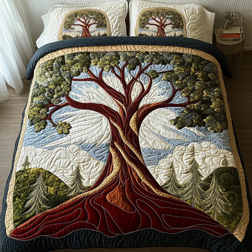 Ensemble de Lit Matelassé 3 Pièces - Arbre de Vie