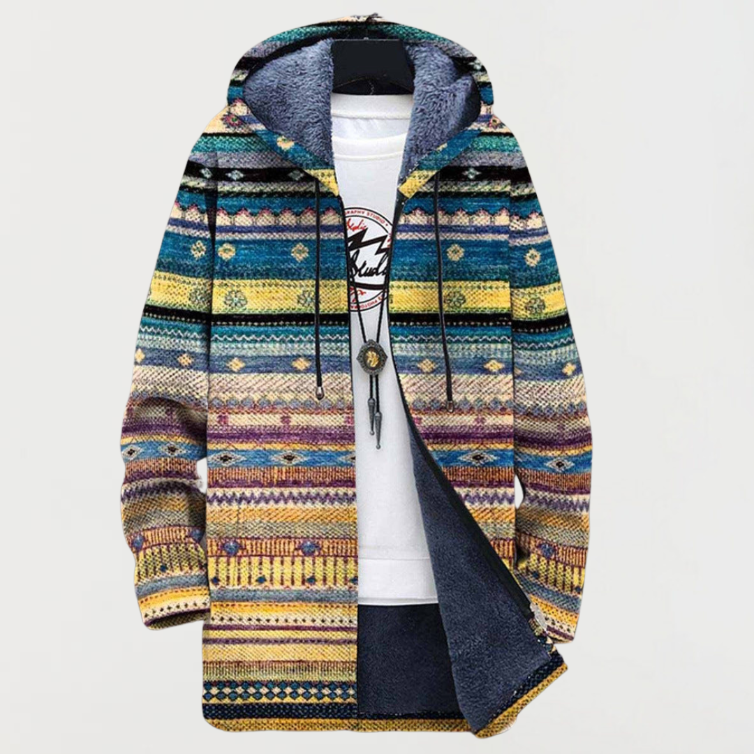 Joséphine – Manteau à franges avec motif tribal