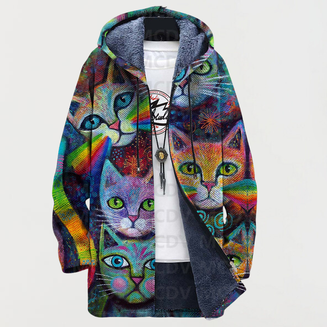 Adèle – Sweat à capuche avec chat et arc-en-ciel