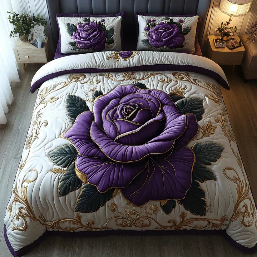 Ensemble de Literie Matelassé 3 Pièces - Violet Rose