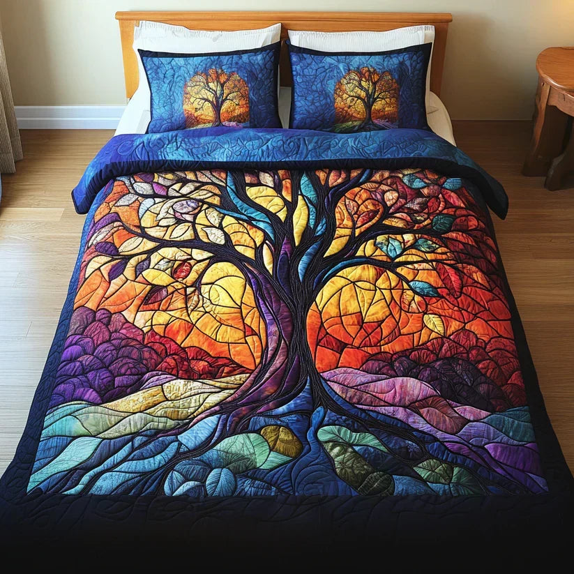 Ensemble de Lit Matelassé 3 Pièces - Arbre de Vie