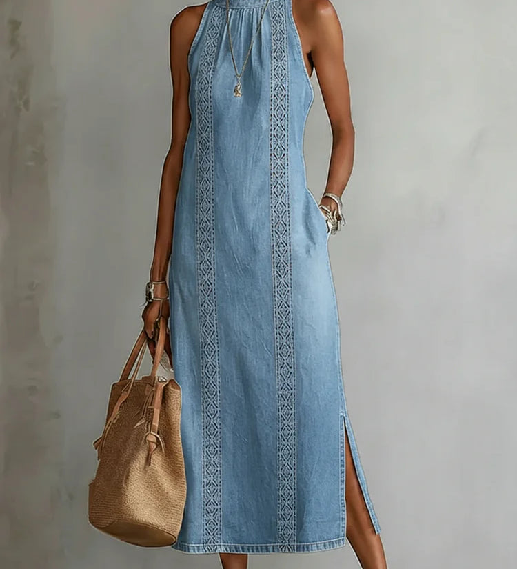 Anaïs - Robe en Jean avec Dentelle de Style Rétro