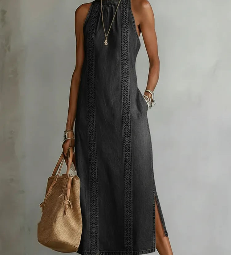 Anaïs - Robe en Jean avec Dentelle de Style Rétro