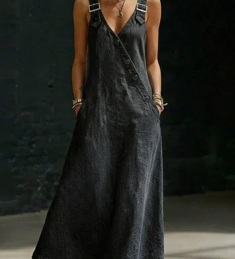Louise - Robe Longue en Jean avec Boutons