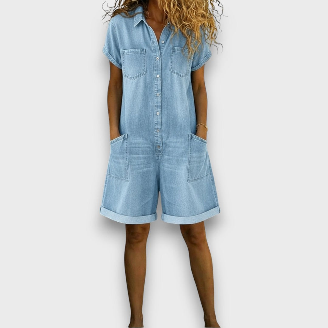 Diane - Combinaison vintage en coton courte avec effet denim