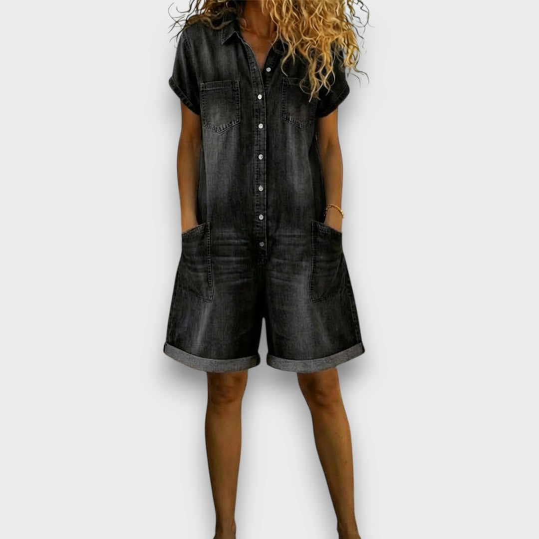 Diane - Combinaison vintage en coton courte avec effet denim