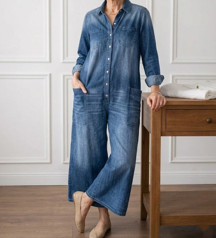 Diana | Salopette en denim vintage en coton lavé avec fermeture à boutons
